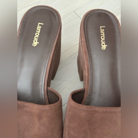 Larroude Miso Chunky Platform Block Heel Clog Sandals Chocolate Suede Size 9 - Picture 4 of 11